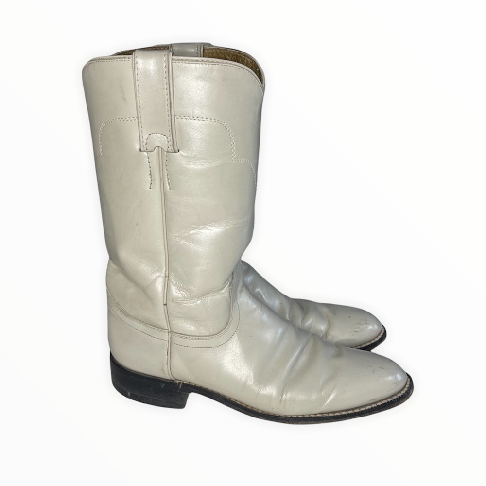 Tony Lama Ivory Pearl Metallic Leather Western Cowgirl Boots‎ Size Women’s 5 B